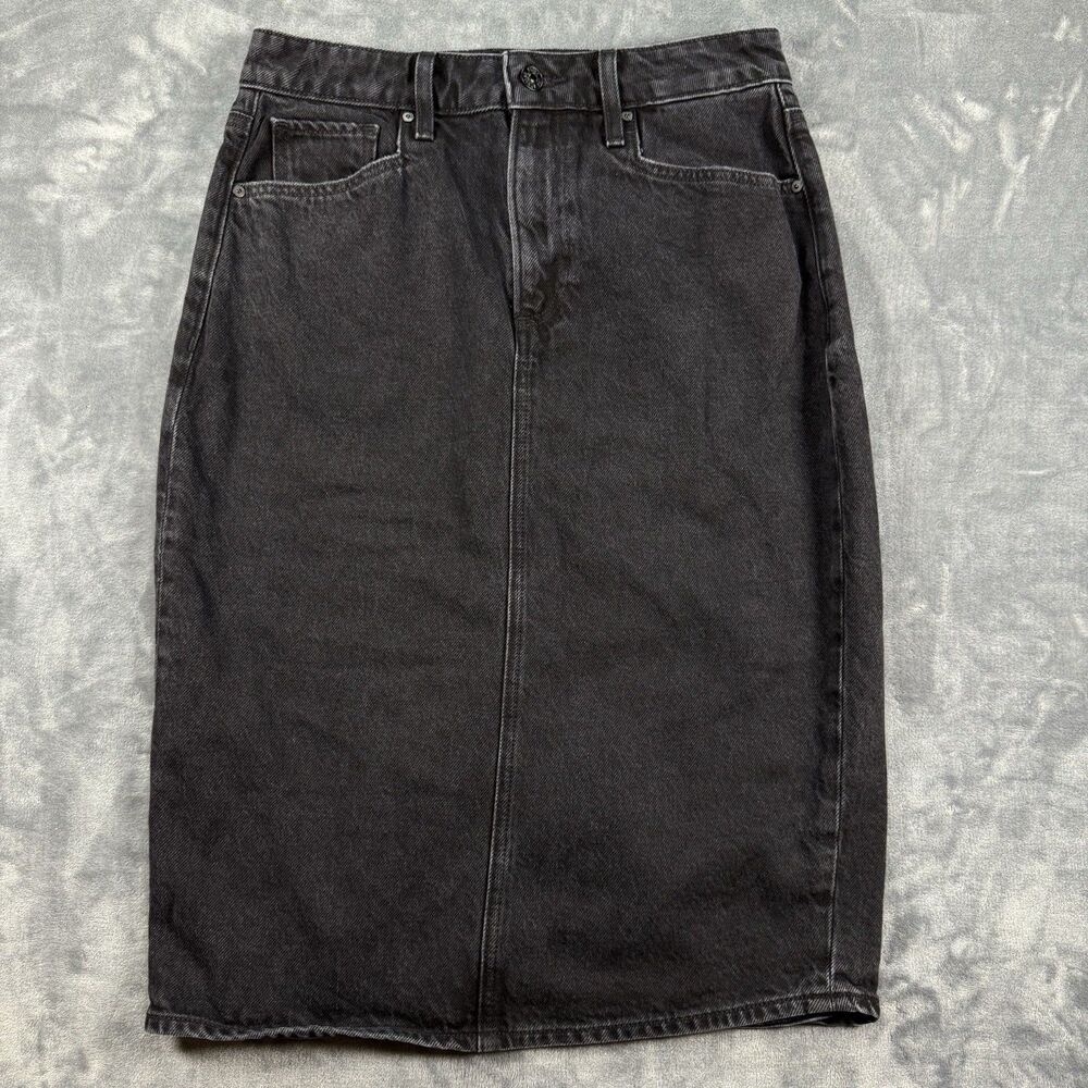 PAIGE Denim Women’s Black Distressed Wash Midi Skirt Size 26 NWOT